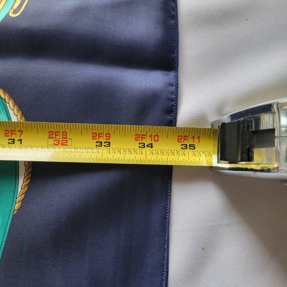 Vintage Equestrian Horse Carriage Blue Red & Gold 100% Silk Scarf - Picture 13 of 13